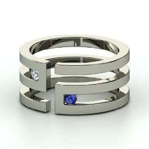  Labyrinth Ring, Palladium Ring with Diamond & Sapphire 