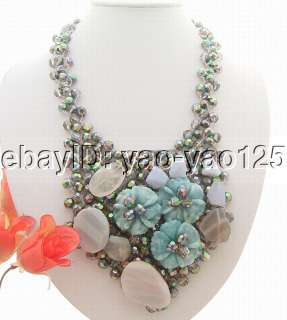 Stunning Crystal&Jasper&Jade Flower Necklace  