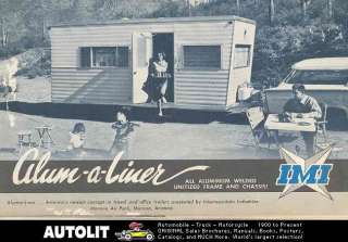 1959 ? IMI Alum A Liner Travel Trailer Brochure Marana Arizona  