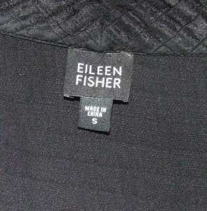 EILEEN FISHER Black Textured Silk Linen Open Front Cardigan Jacket 