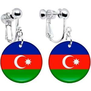 Azerbaijan Flag Clip on Earrings