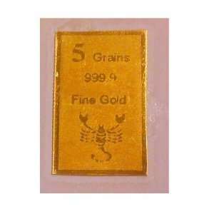   Grains Pure .999 Fine 24k Solid Gold Bullion Bar 