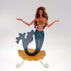 Mermaid in a Clam Jewelry Tray Display Stand All Metal Blue  