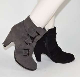 Womens High Heel Ankle Boots Imitation Suede Boots in Black or Gray 