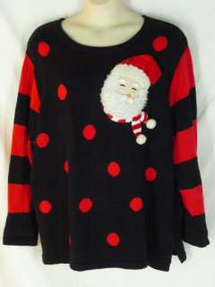 Quacker Factory Santa Claus Christmas Sweater 3X BLK  