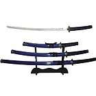   Blue Musashi Katanas, Samurai Japanese Style Sword, Gold Trim  