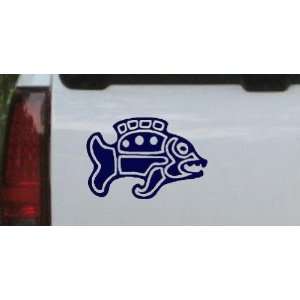 Tribal Fish Animals Car Window Wall Laptop Decal Sticker    Navy 28in 