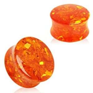 Pair (2) Solid Synthetic Amber Stone Ear Plugs Organic Saddle Tunnels 