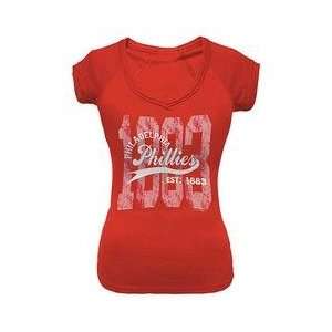  Phillies Womens Short Sleeves Baby Jersey V Neck by 5th & Ocean   Red