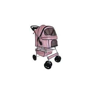  Classic Pink Grid 4 Wheel Pet Stroller