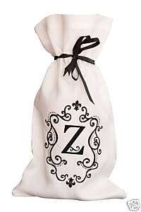 Linen Embroidered Ribbon Tie Monogram Wine Bag, Z  