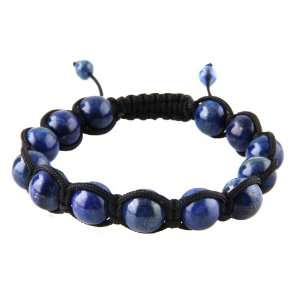  Macrame Stone Bead Bracelet   Lapis w/ Black String   Size 