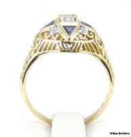  AQUAMARINE, Sapphire & Diamond Ladies Filigree RING   14k Yellow Gold