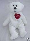 1999 Plushland Plush White Bean TEDDY BEAR I Love You