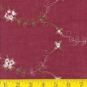  52 Wide Rose Embroidered Batiste Wine/Pink Fabric By The 