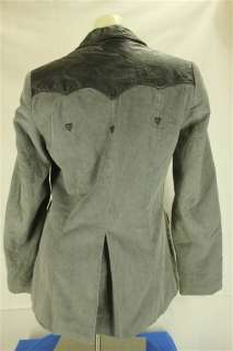 Ms. Pioneer Wear Gray Black Corduroy & Leather Western Suit Blazer 
