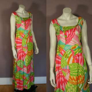 Vintage 60s 70s Colorful Silk Psychedelic Pattern MALCOLM STARR Maxi 
