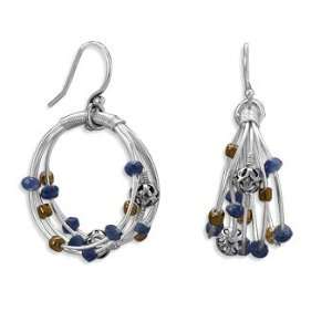 Multiple Hoop Earrings with Blue Sodalite, Bronze Glass, and Sterling 