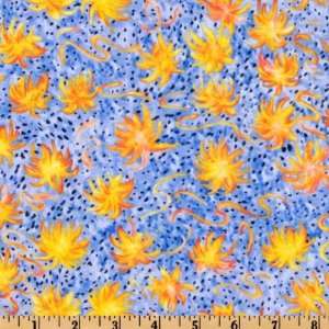   Poppies Blue/Orange Fabric By The Yard Arts, Crafts & Sewing