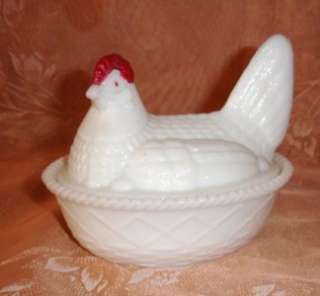 Vintage Milk Glass Nesting Hen Covered Dish  