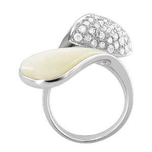   Pearl Cubic Zirconia Polish Finished 3mm Band Overlapping Ring Size 7