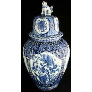  Vintage Transferware Blue Delft Ginger Jar Vase Lion 