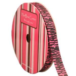  3/8 Hot Pink w/ Black Zebra Animal Print Grosgrain Ribbon 