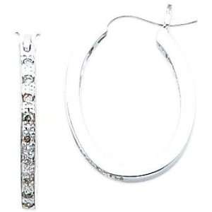    14K WG .31ct Diamond Inside Outside Oval Hoop Earrings Jewelry