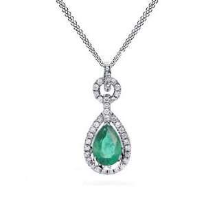    1.95Ct Pear Cut Emerald & VS Diamond Pendant 18k Gold Jewelry