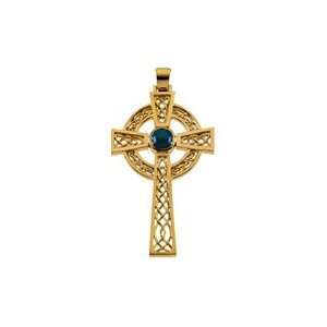  14K Yellow Gold 7Mm Blue Star Sapphire Cross Jewelry