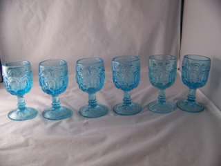   AND STAR ICE BLUE DECANTER AND (6) SIX 3 OZ.WINE GLASSES L@@K  