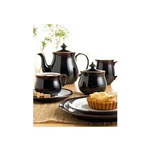 Denby Merlot Teapot, covered sugar, cream pitcher set  