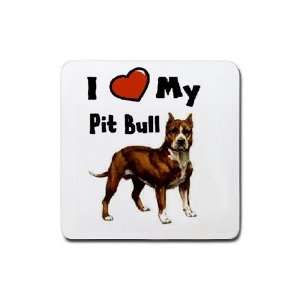 I Love My Pit Bull Rubber Square Coaster (4 pack) Kitchen 