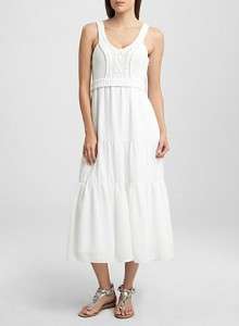 NEW $178 MARCIANO WHITE GUESS CABLE MAXI DRESS RUFFLE TOP S, M  