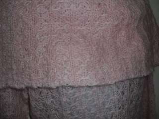 DKNY pink crochet cowl neck lightweight sweater SZ M  