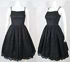   1950s BLACK CHIFFON Cocktail Party Dress WIDE LACE HEM Bouffant Skirt