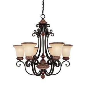  3866IU 252R Six Light Up Chandelier IRON AND UMBER