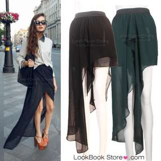   Womens Sheer Chiffon Slanting Asymmetric Long Maxi Skirt  