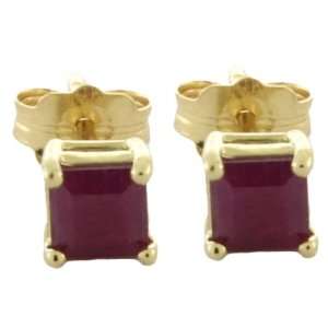  14k Gold Stud Earrings with Genuine Rubies Jewelry