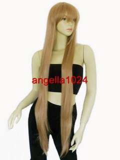 40 nature bangs straight gold blonde layer cosplay wig  