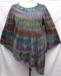 Tie Dye Diagonal Hem Stretchy TOP T Shirt 2XL 2X Hippie LS3098  