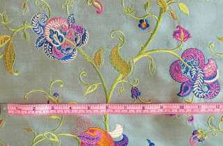 Embroidered, Shot Silk Fabric. Iridescent, Gray with Fantasy Flowers 