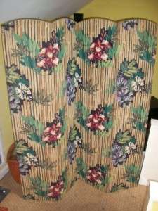 BEAUTIFUL MID CENTURY FABRIC COVERED FOLDING SCREEN IN 4 SECTIONS 
