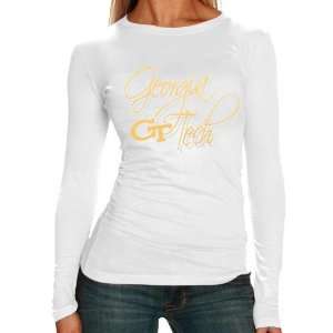 Georgia Tech Yellow Jackets Ladies White Script and Logo Long Sleeve T 