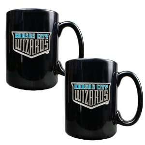 Kansas City Wizards 2 Piece Black Ceramic Mug Set (Primary Team Logo 