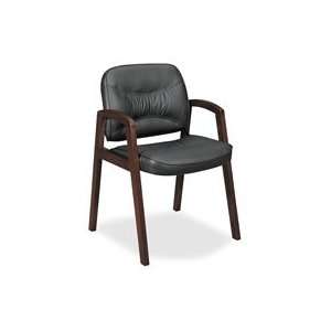   Series Guest Chair w/Wood Arms, Black Leather/Bourbon Cherry Finish