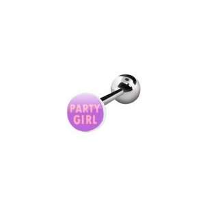 316 Surgical Stainless Steel Barbell with Party Girl Logo   14G 