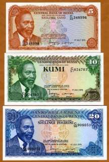 Kenya SET 5;10;20; Shillings 1978 P 15;16;17 UNC  