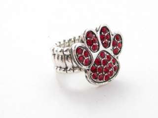 Red Paw Print Crystal Stretch Ring Fashion Jewelry  