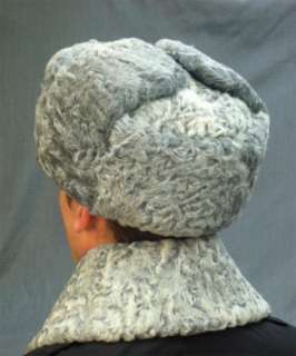 New Grey Karakul Curly Lamb Russian Sheepskin Hat #7851  